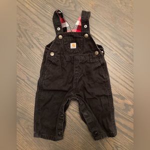 Baby Infant 3-6 Months Black Carhartt Denim Overalls Bibs Red Plaid